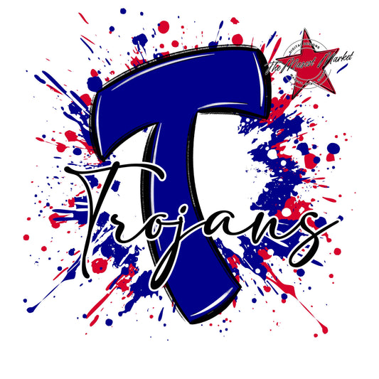 Trojans Mascot Splatter-Blue & Red