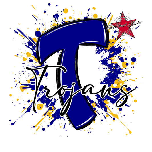 Trojans Mascot Splatter-Blue & Yellow