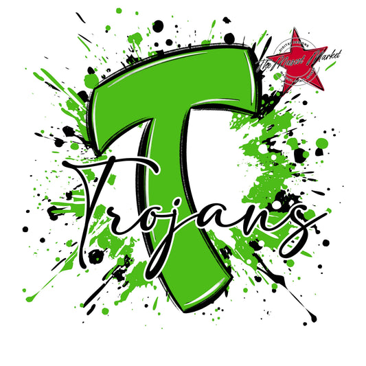 Trojans Mascot Splatter-Bright Green