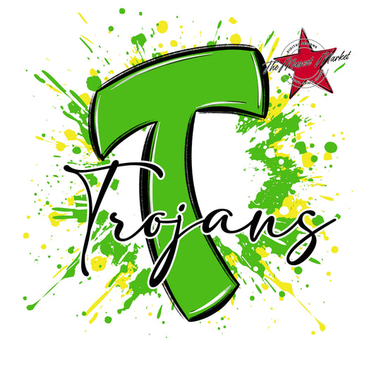 Trojans Mascot Splatter-Bright Green & Bright Yellow