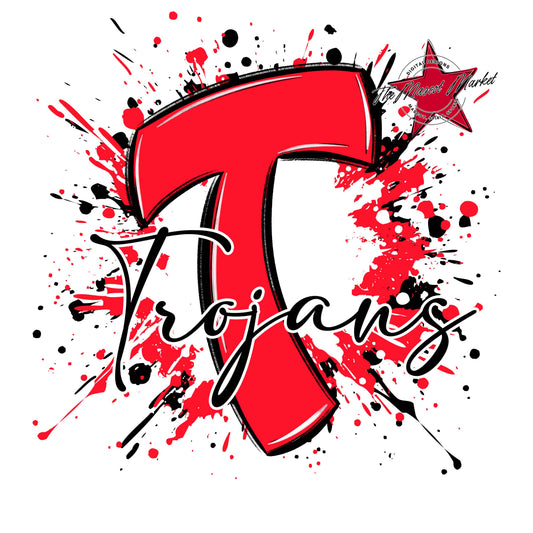 Trojans Mascot Splatter-Bright Red