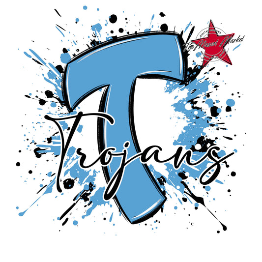 Trojans Mascot Splatter-Carolina Blue