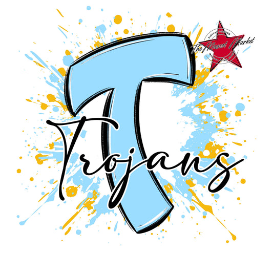 Trojans Mascot Splatter-Columbia Blue & Yellow