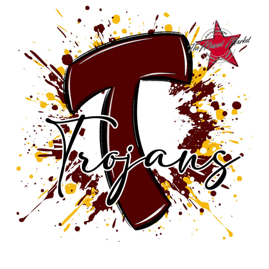 Trojans Mascot Splatter-Maroon & Yellow