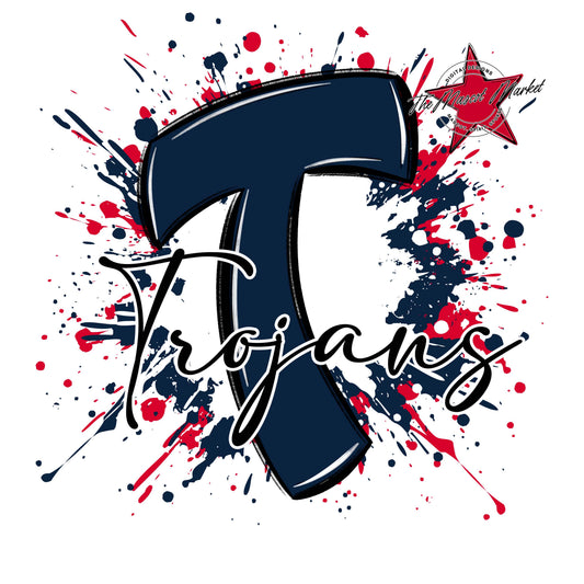 Trojans Mascot Splatter-Navy & Red