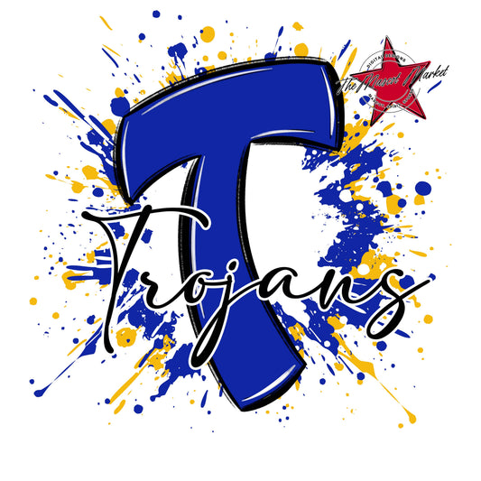 Trojans Mascot Splatter-Royal Blue & Yellow