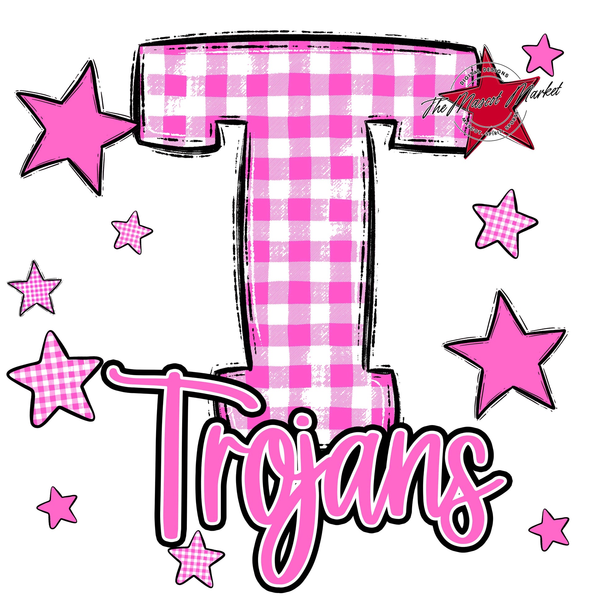 Trojans Plaid Star Design-Baby Pink