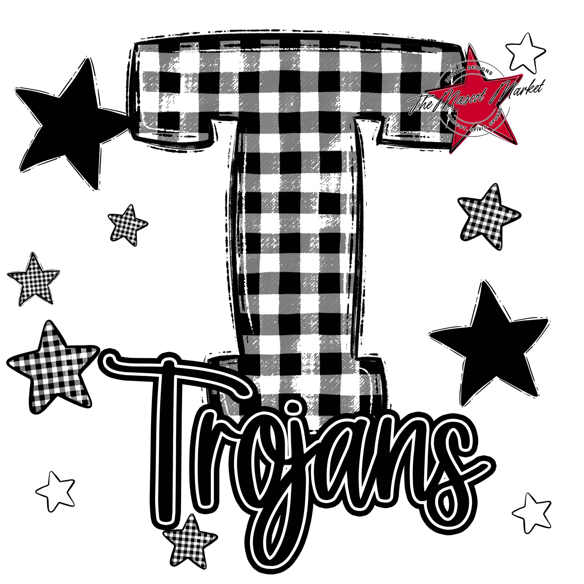 Trojans Plaid Star Design-Black