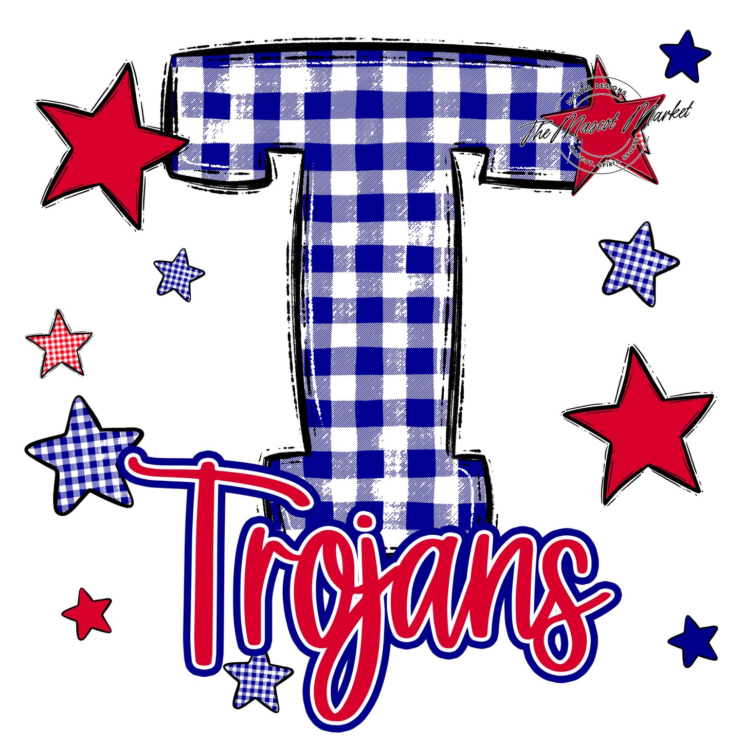 Trojans Plaid Star Design-Blue & Red