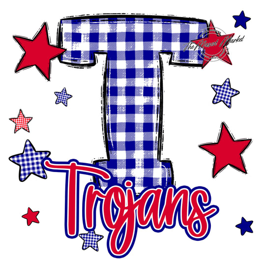 Trojans Plaid Star Design-Blue & Red