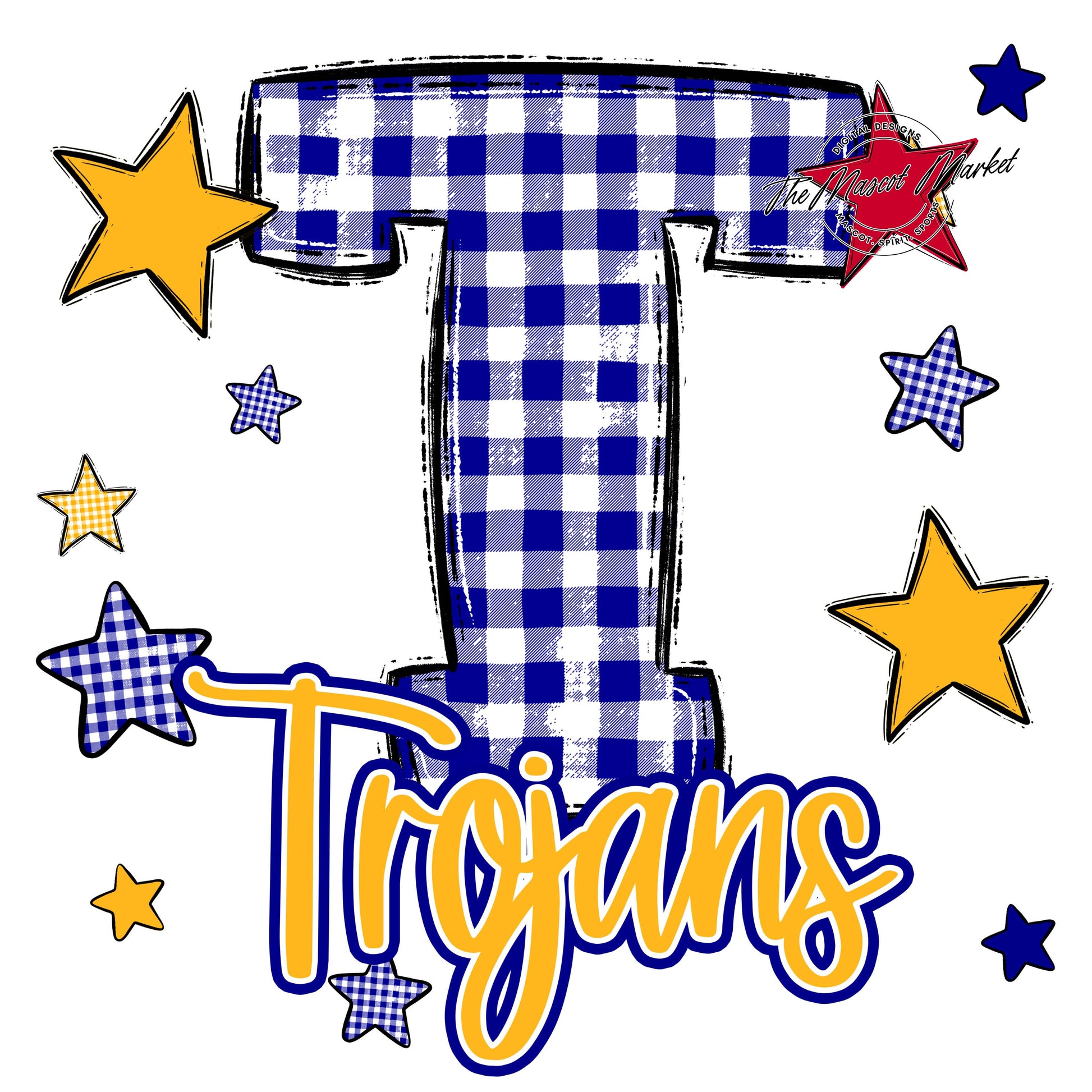 Trojans Plaid Star Design-Blue & Yellow