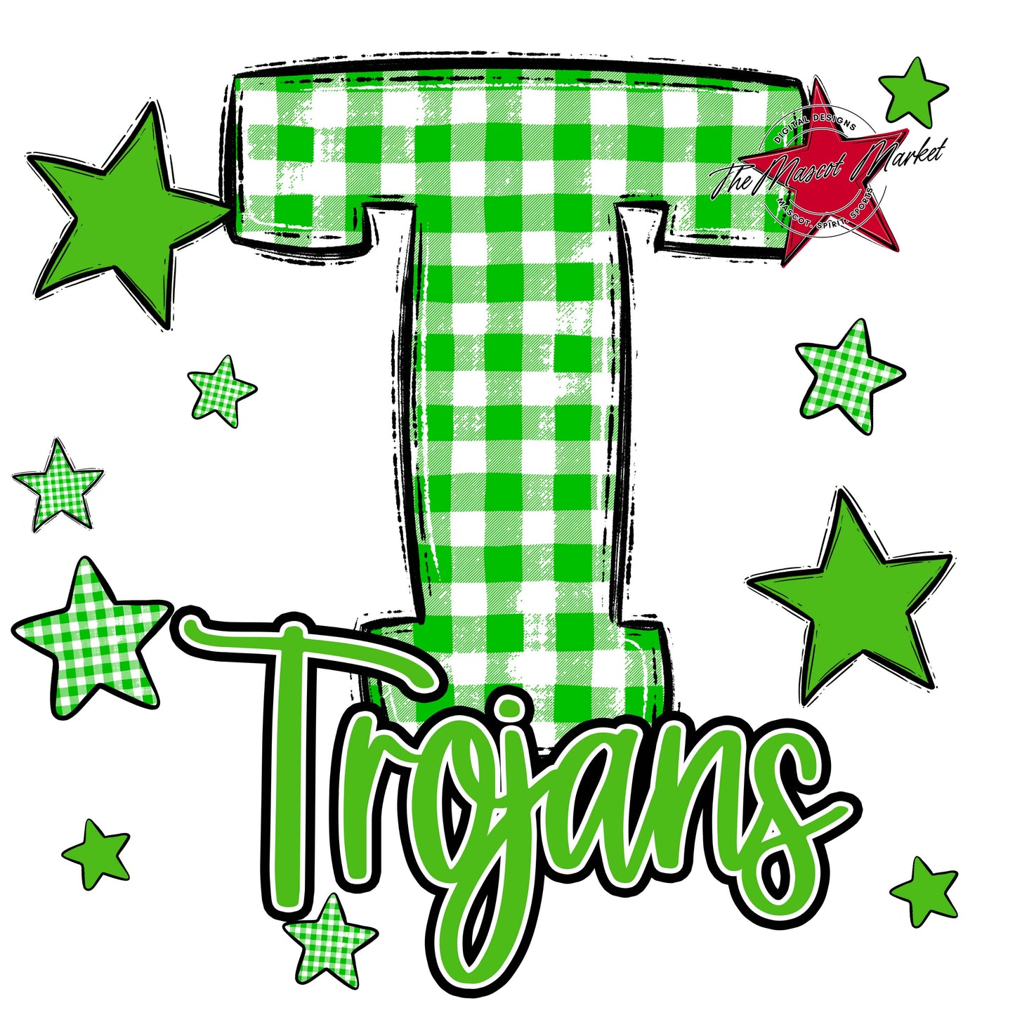 Trojans Plaid Star Design-Bright Green
