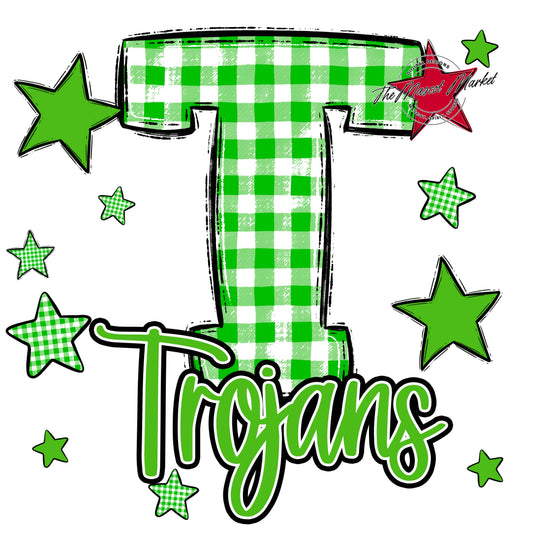 Trojans Plaid Star Design-Bright Green