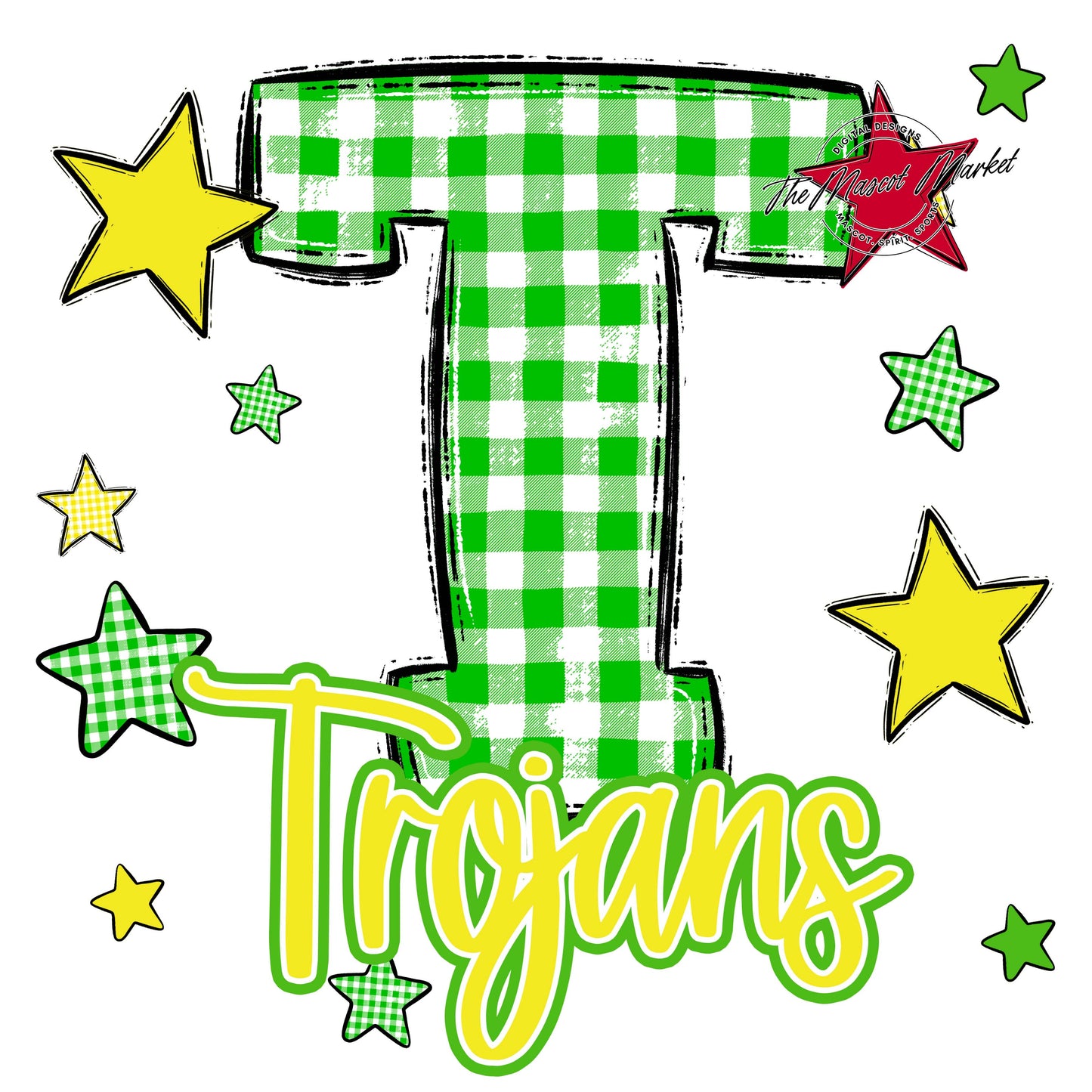Trojans Plaid Star Design-Bright Green & Bright Yellow