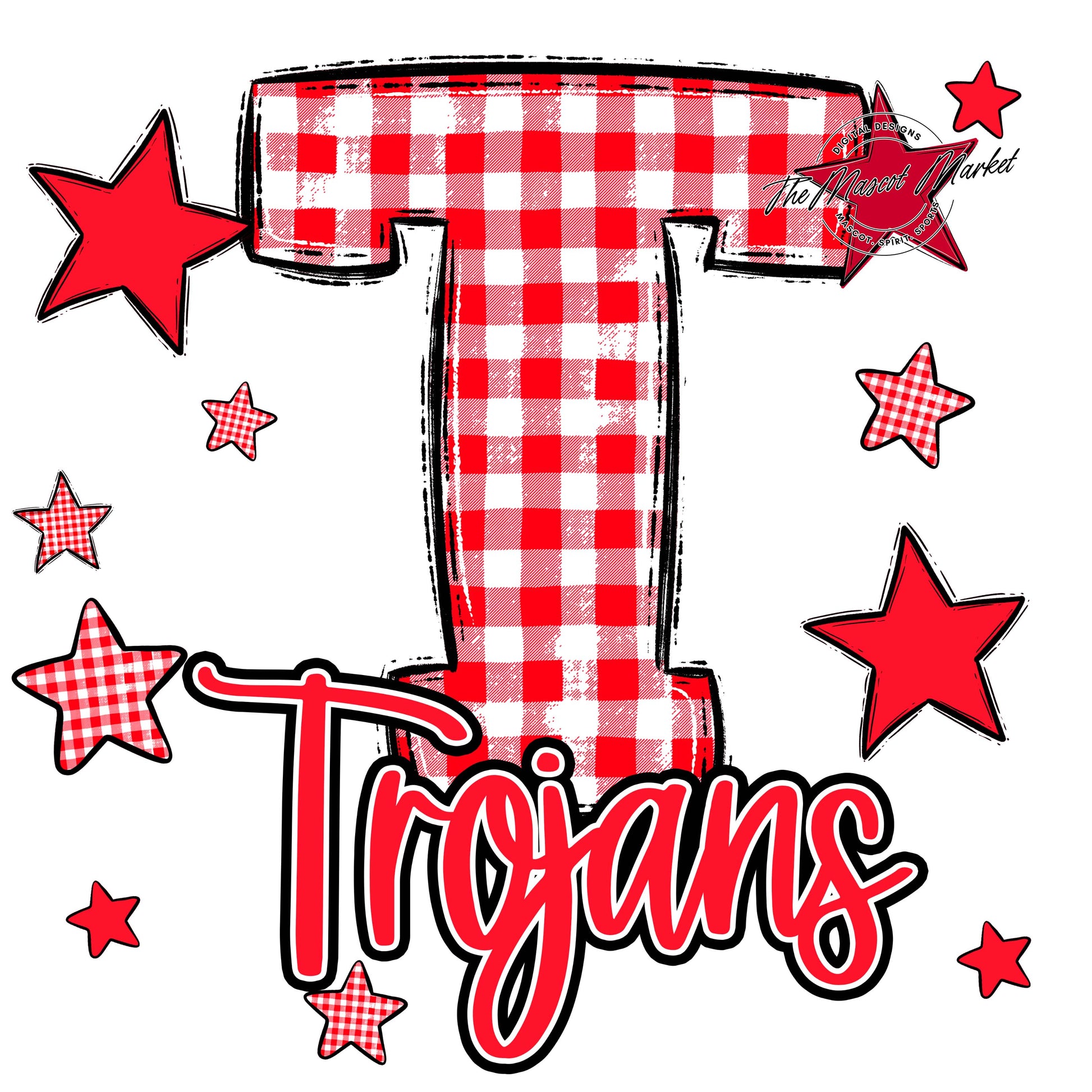 Trojans Plaid Star Design-Bright Red