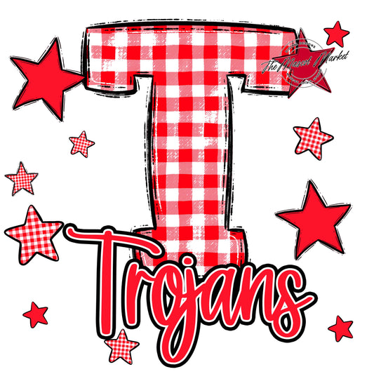 Trojans Plaid Star Design-Bright Red