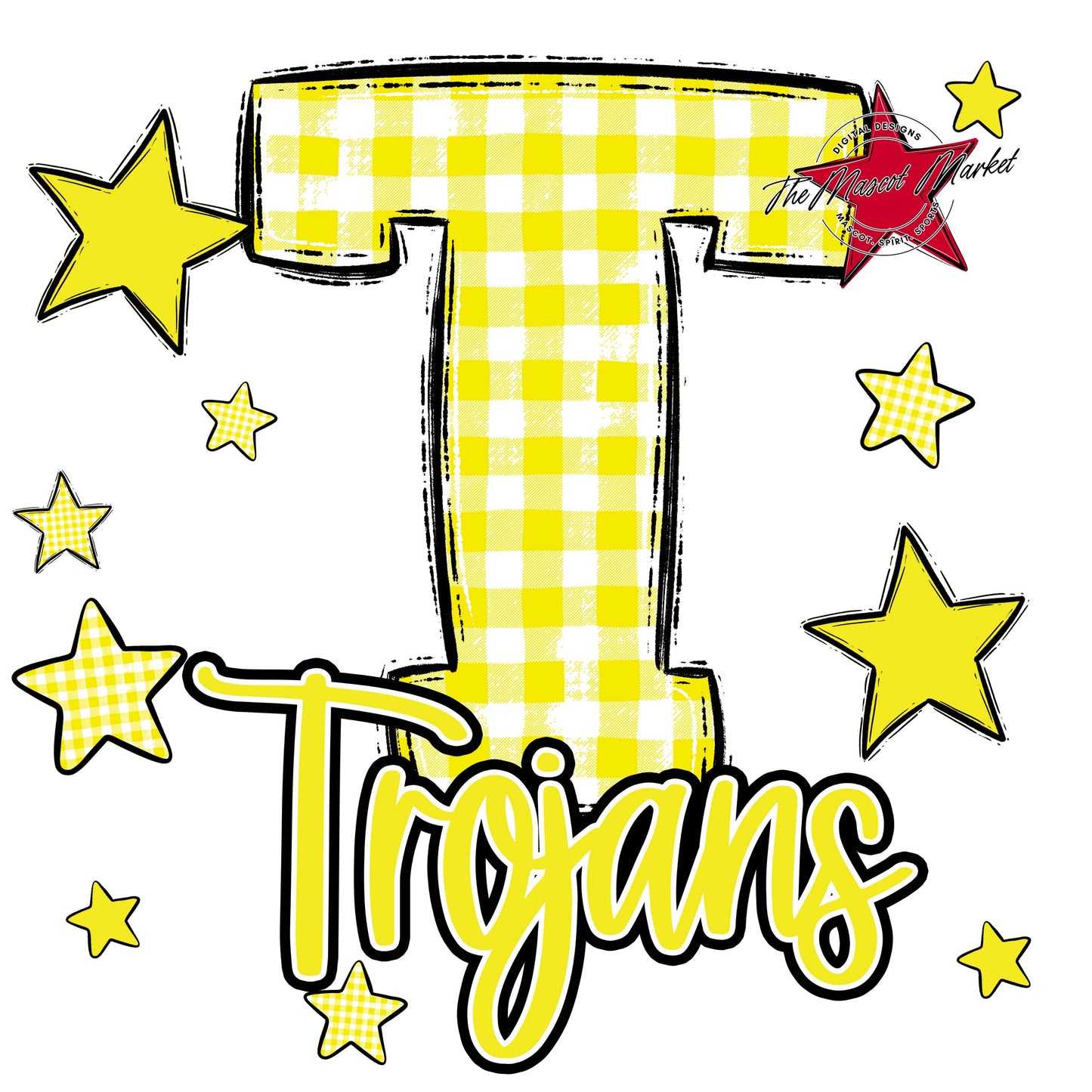 Trojans Plaid Star Design-Bright Yellow