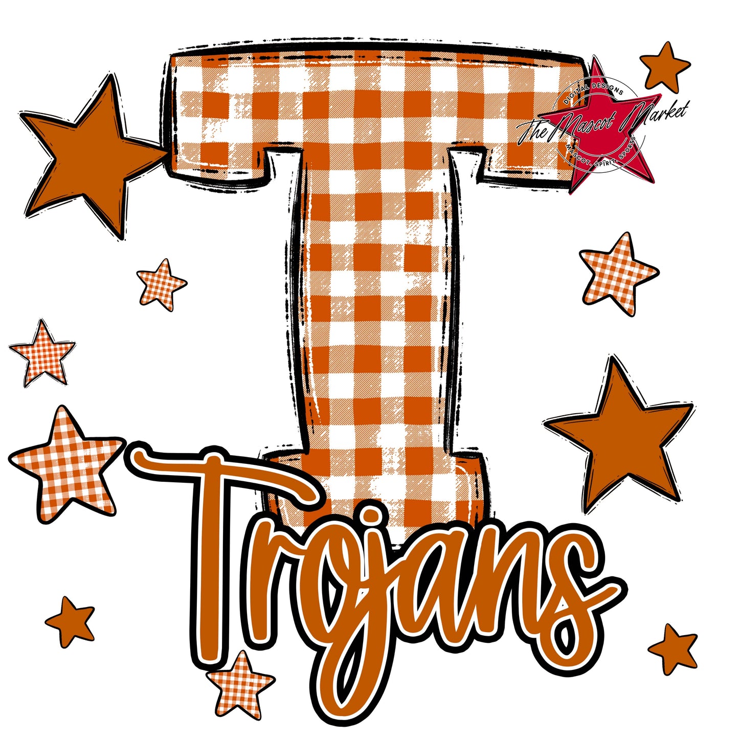 Trojans Plaid Star Design-Burnt Orange