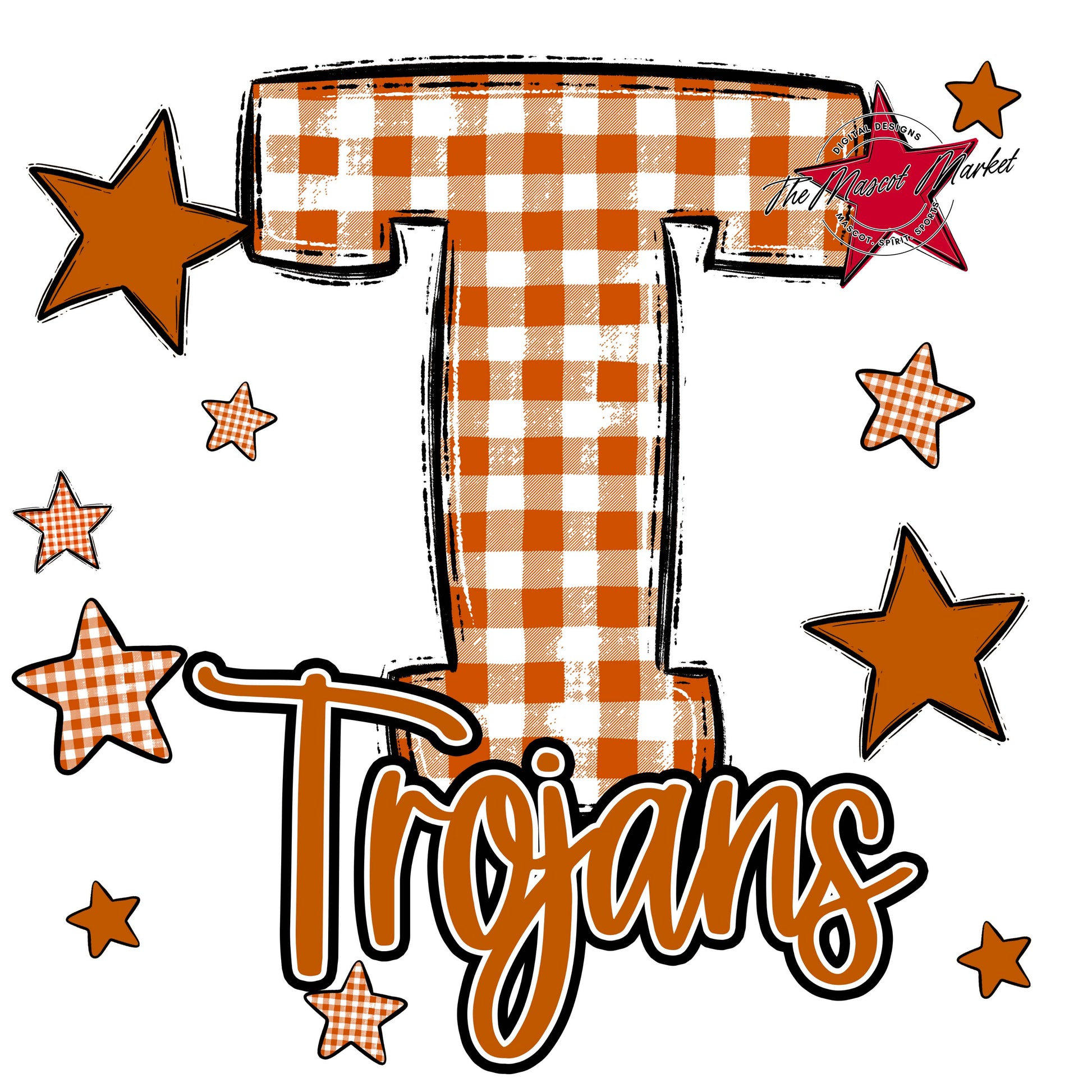 Trojans Plaid Star Design-Burnt Orange