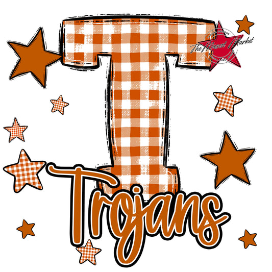 Trojans Plaid Star Design-Burnt Orange