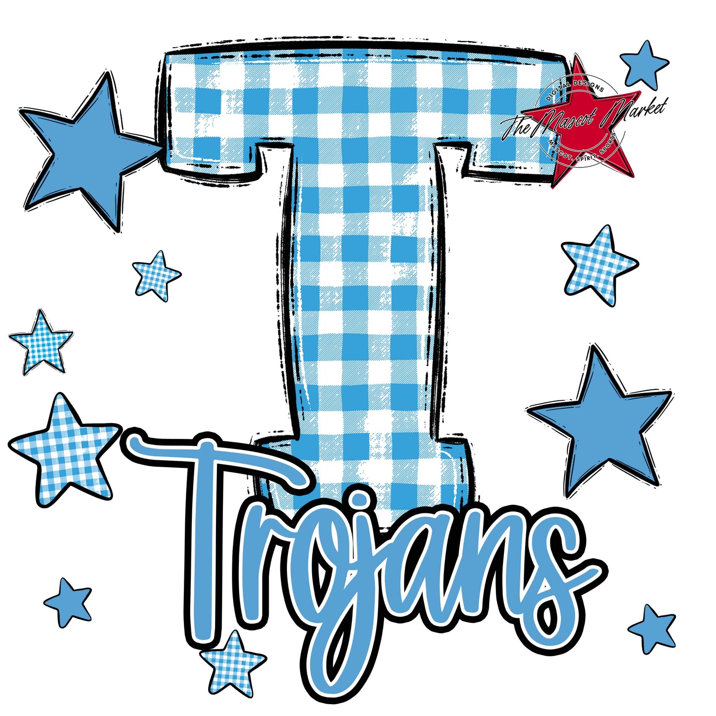 Trojans Plaid Star Design-Carolina Blue