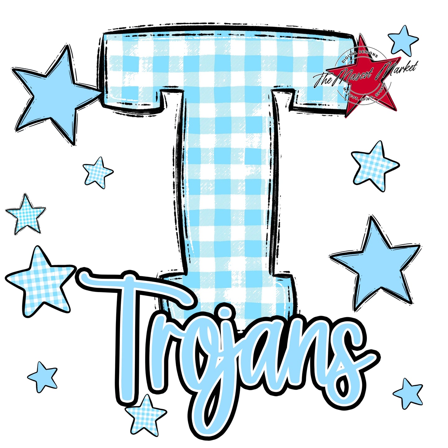 Trojans Plaid Star Design-Columbia Blue