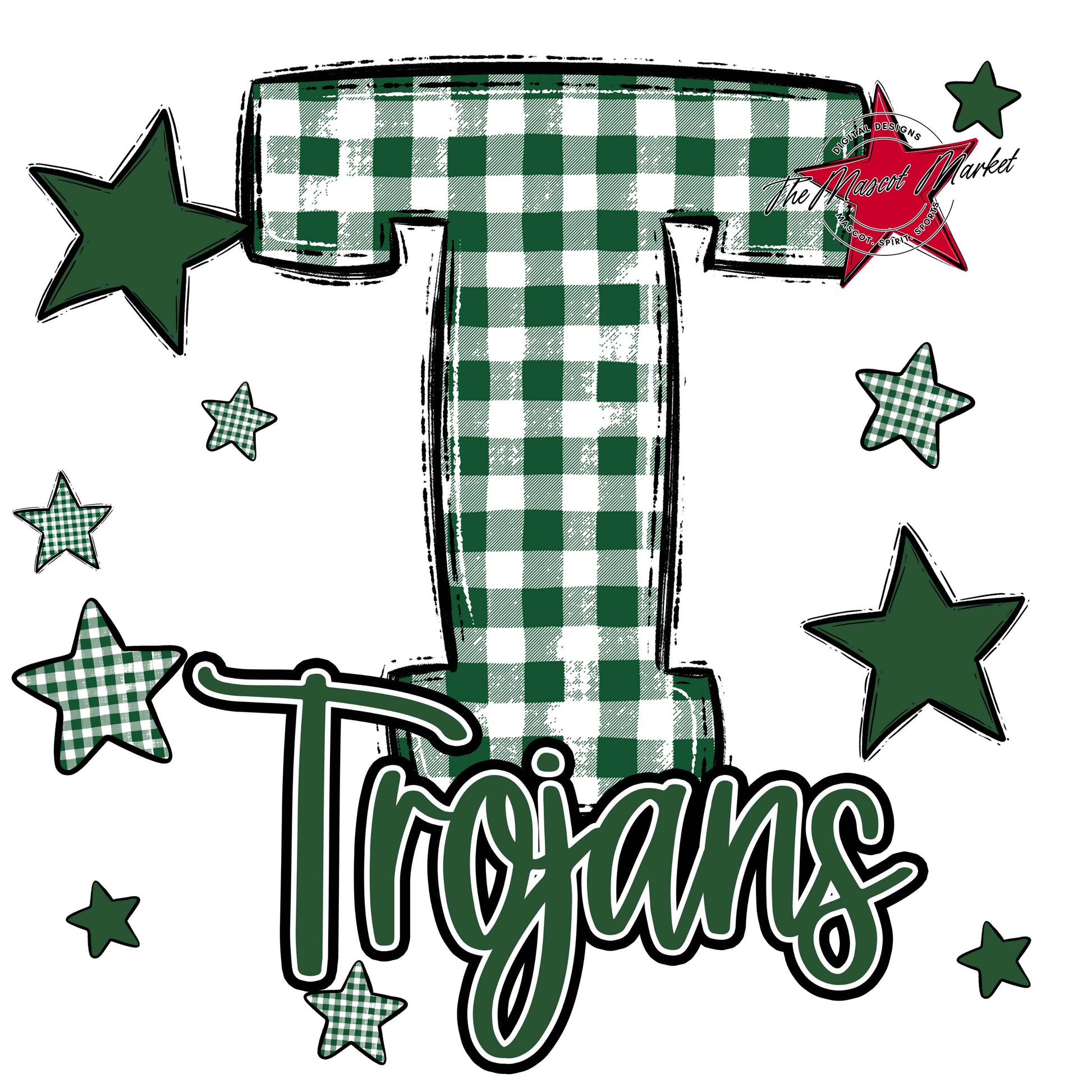 Trojans Plaid Star Design-Green
