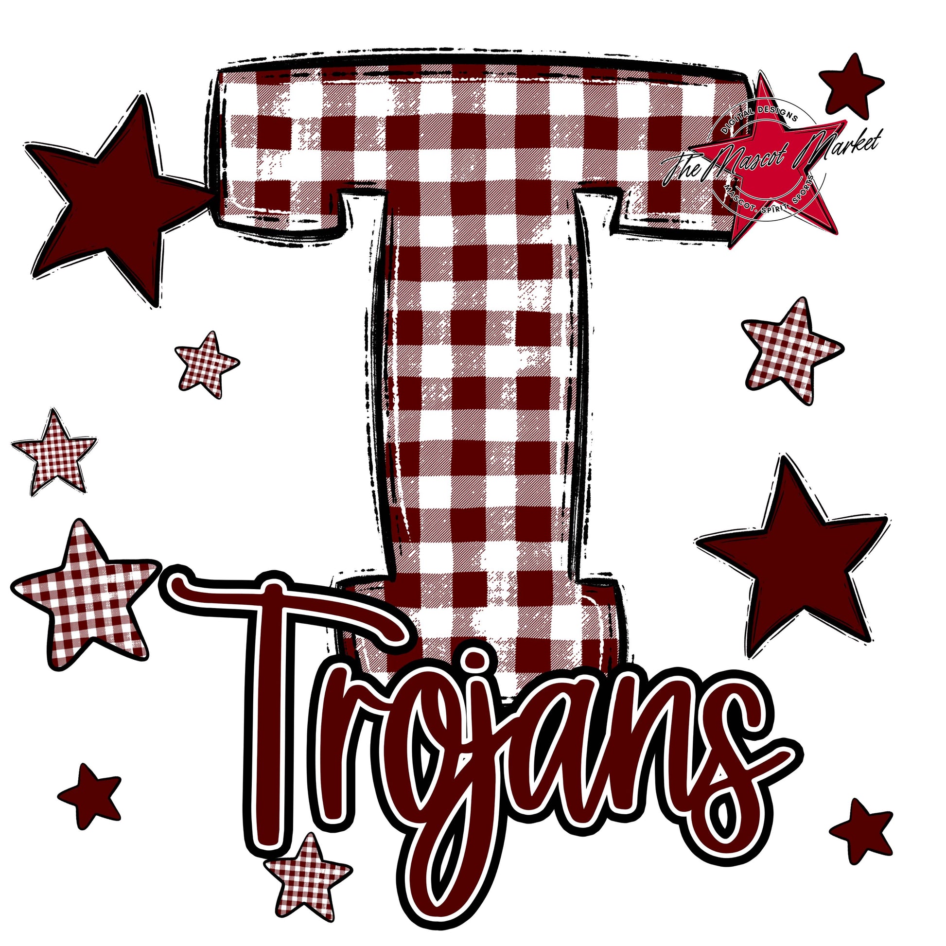 Trojans Plaid Star Design-Maroon
