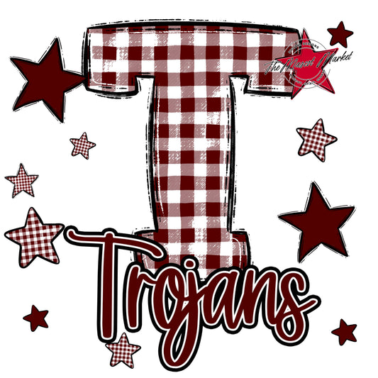 Trojans Plaid Star Design-Maroon