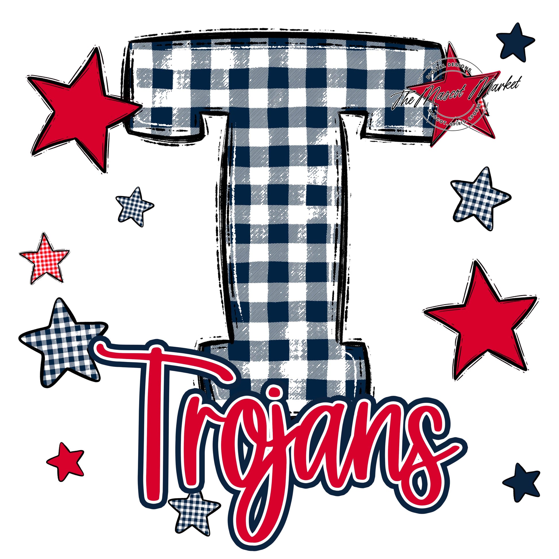 Trojans Plaid Star Design-Navy & Red