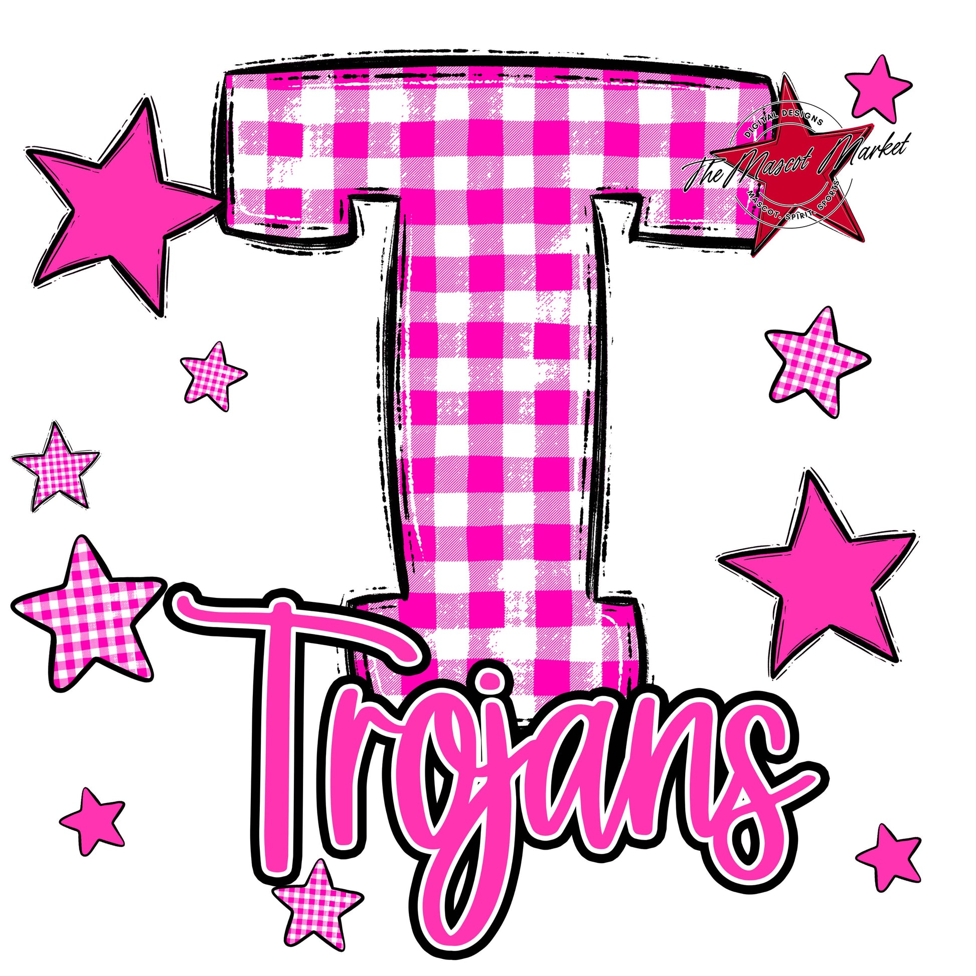 Trojans Plaid Star Design-Pink