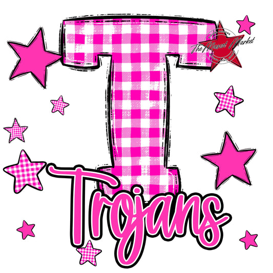 Trojans Plaid Star Design-Pink