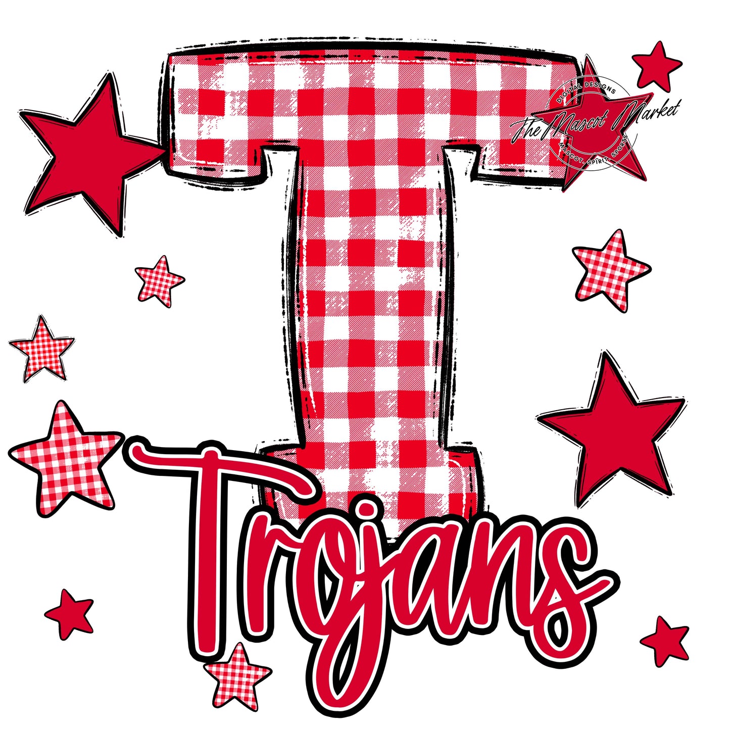 Trojans Plaid Star Design-Red