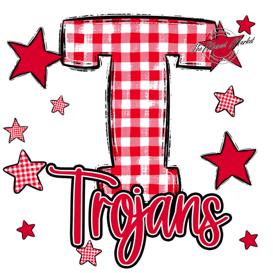 Trojans Plaid Star Design-Red