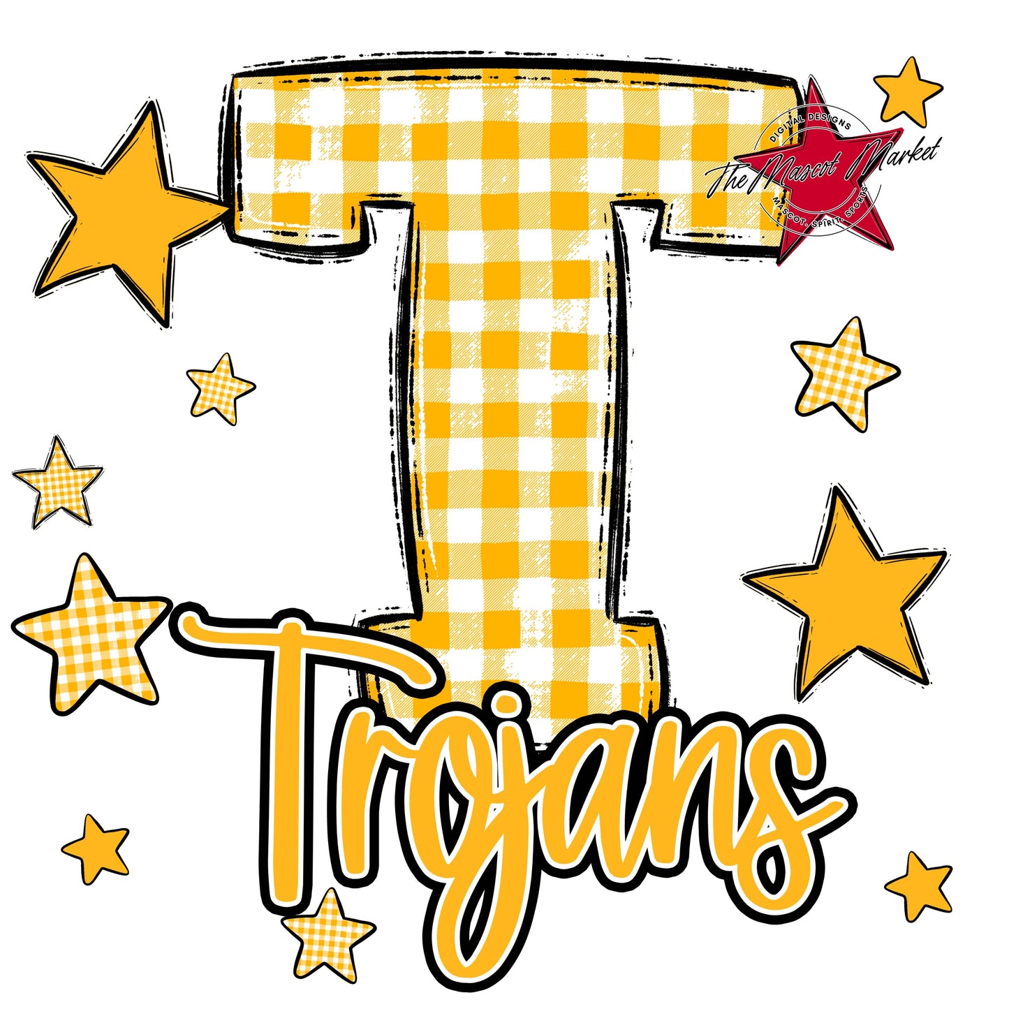 Trojans Plaid Star Design-Yellow