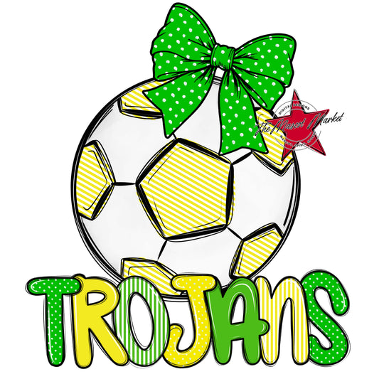 Trojans Soccer Spirit Design-Bright Green & Bright Yellow