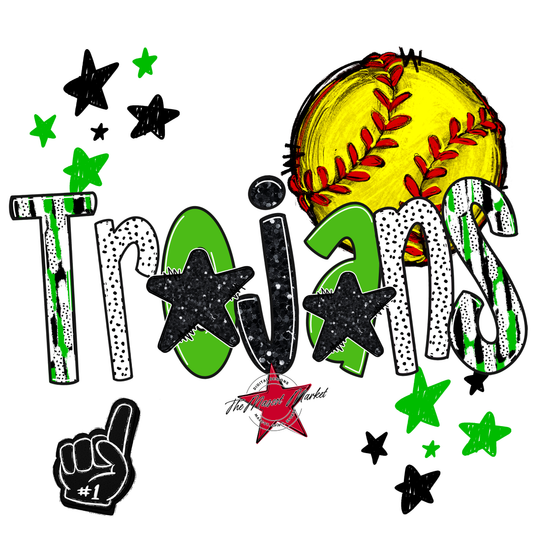 Trojans Softball Scrape-Bright Green