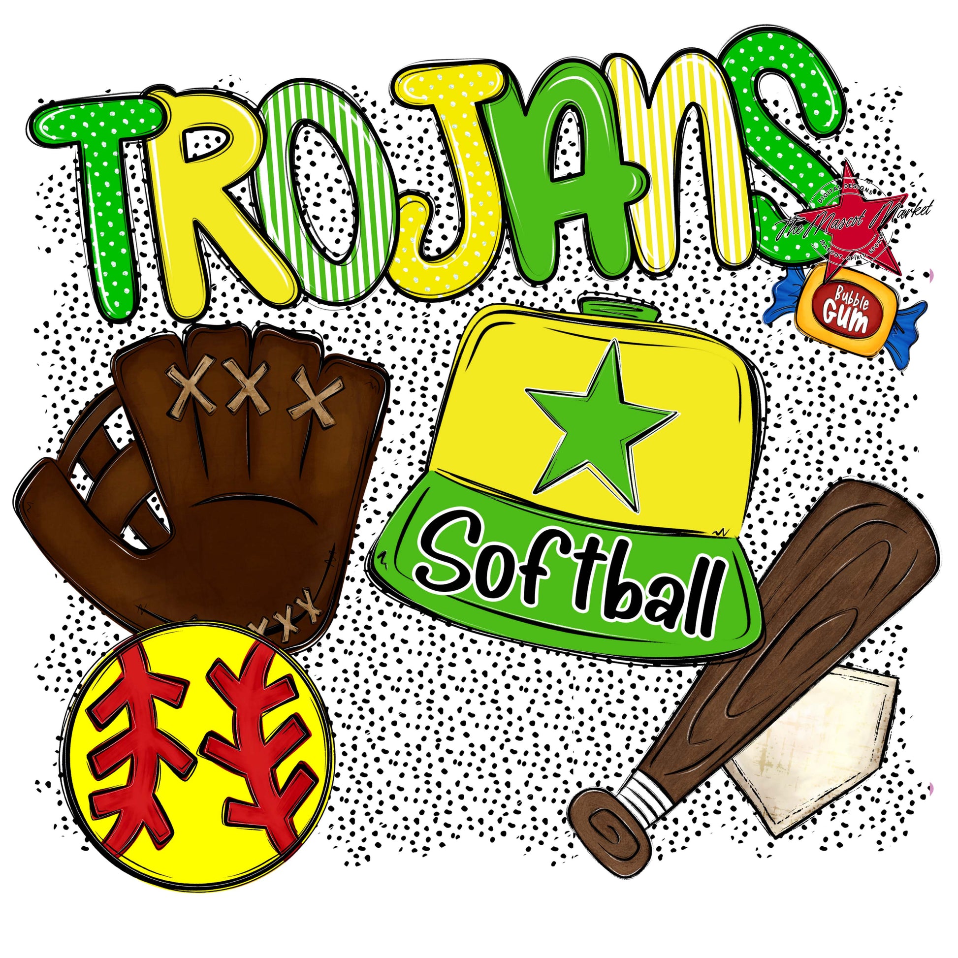 Trojans Softball Spirit-Bright Green & Bright Yellow