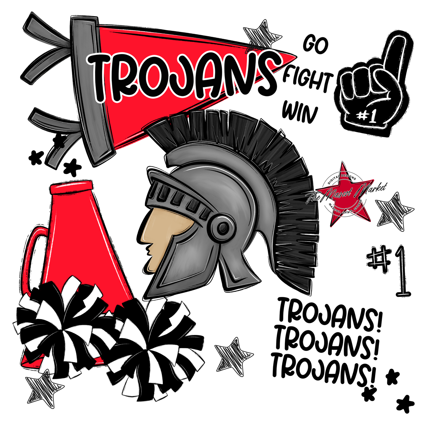 Trojans Spirit Design-Bright Red