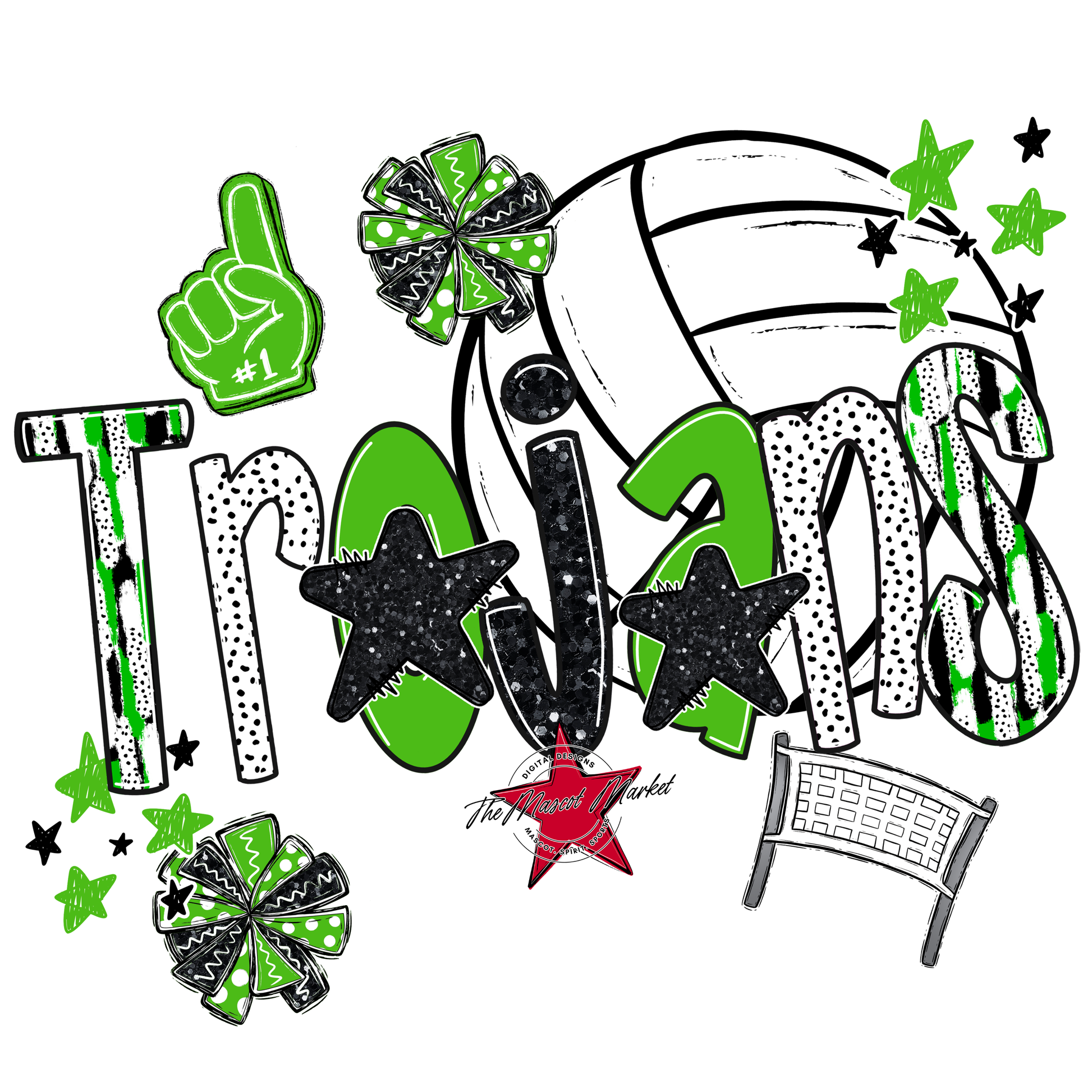 Trojans Volleyball Scrape-Bright Green