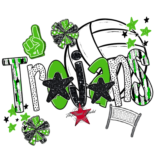 Trojans Volleyball Scrape-Bright Green