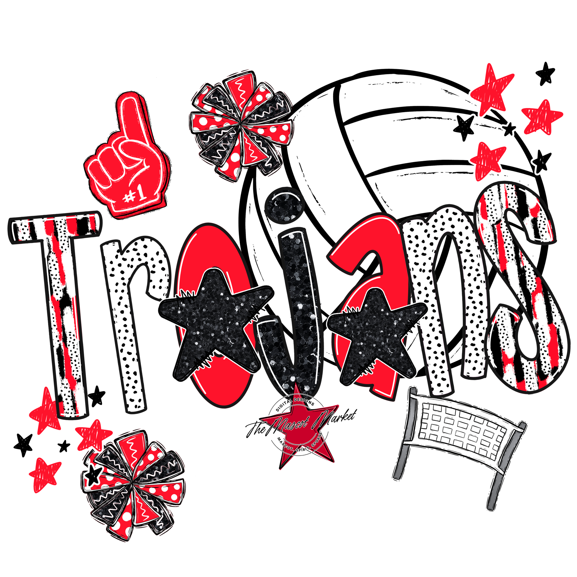 Trojans Volleyball Scrape-Bright Red