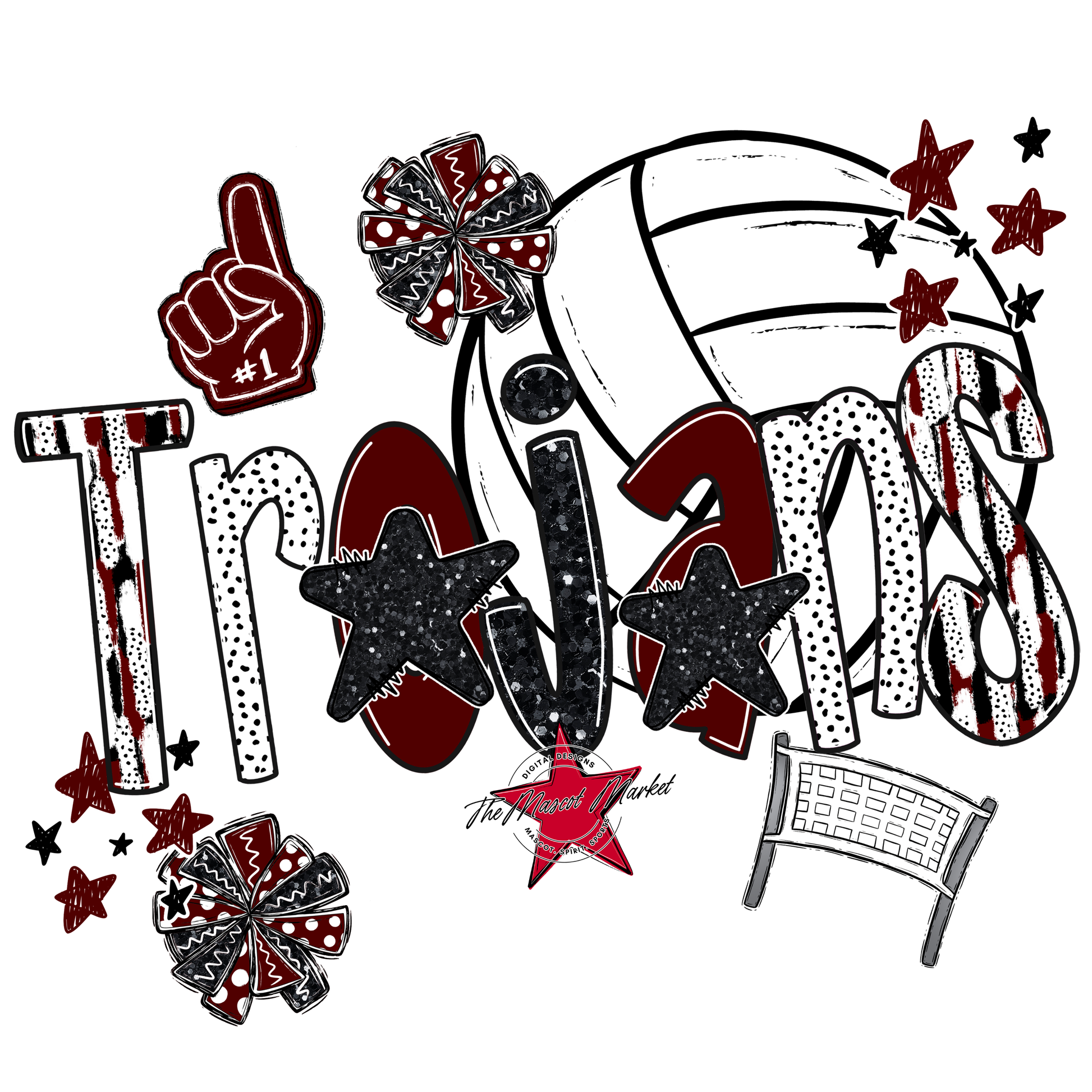 Trojans Volleyball Scrape-Maroon