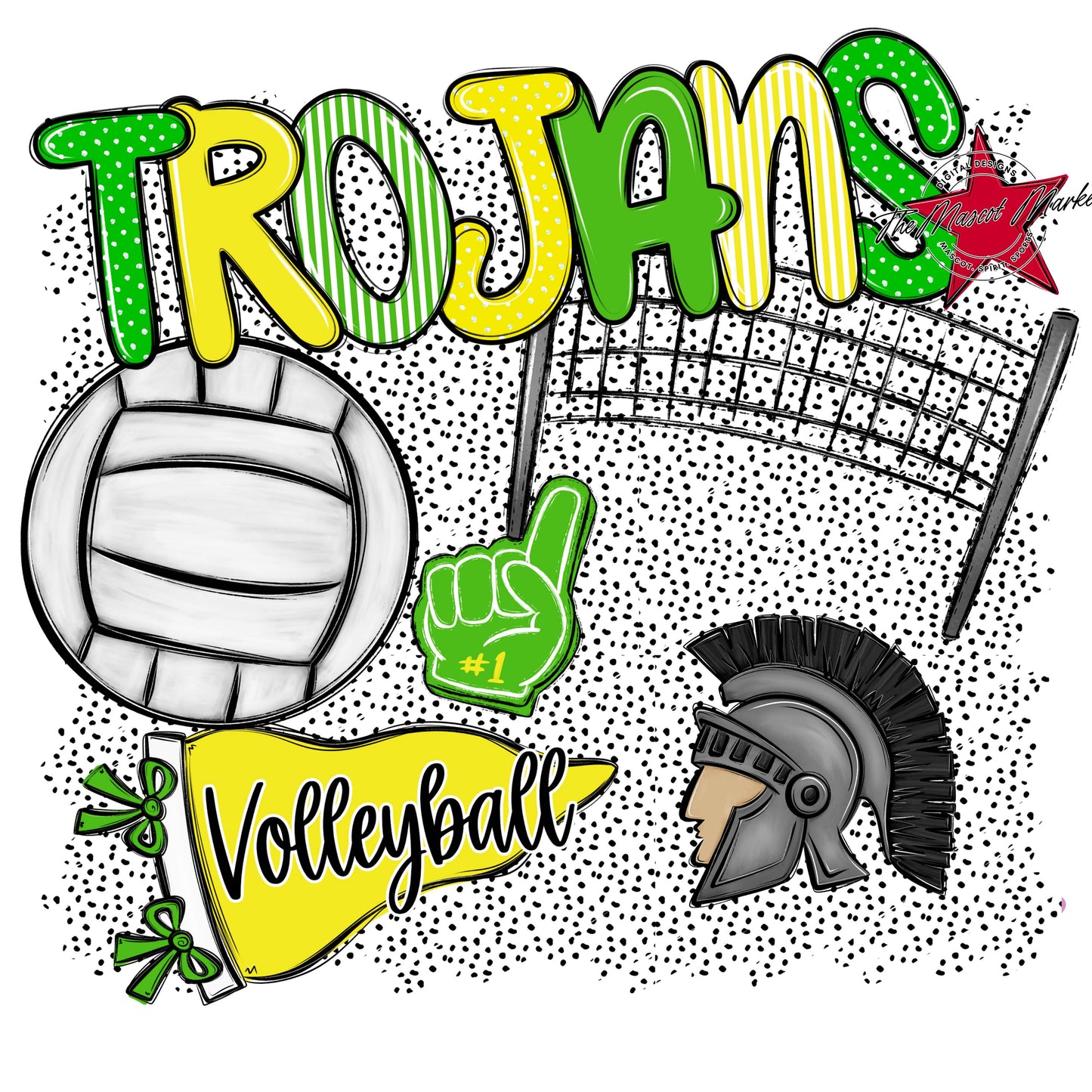 Trojans Volleyball Spirit-Bright Green & Bright Yellow