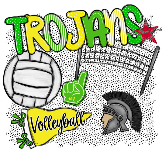 Trojans Volleyball Spirit-Bright Green & Bright Yellow
