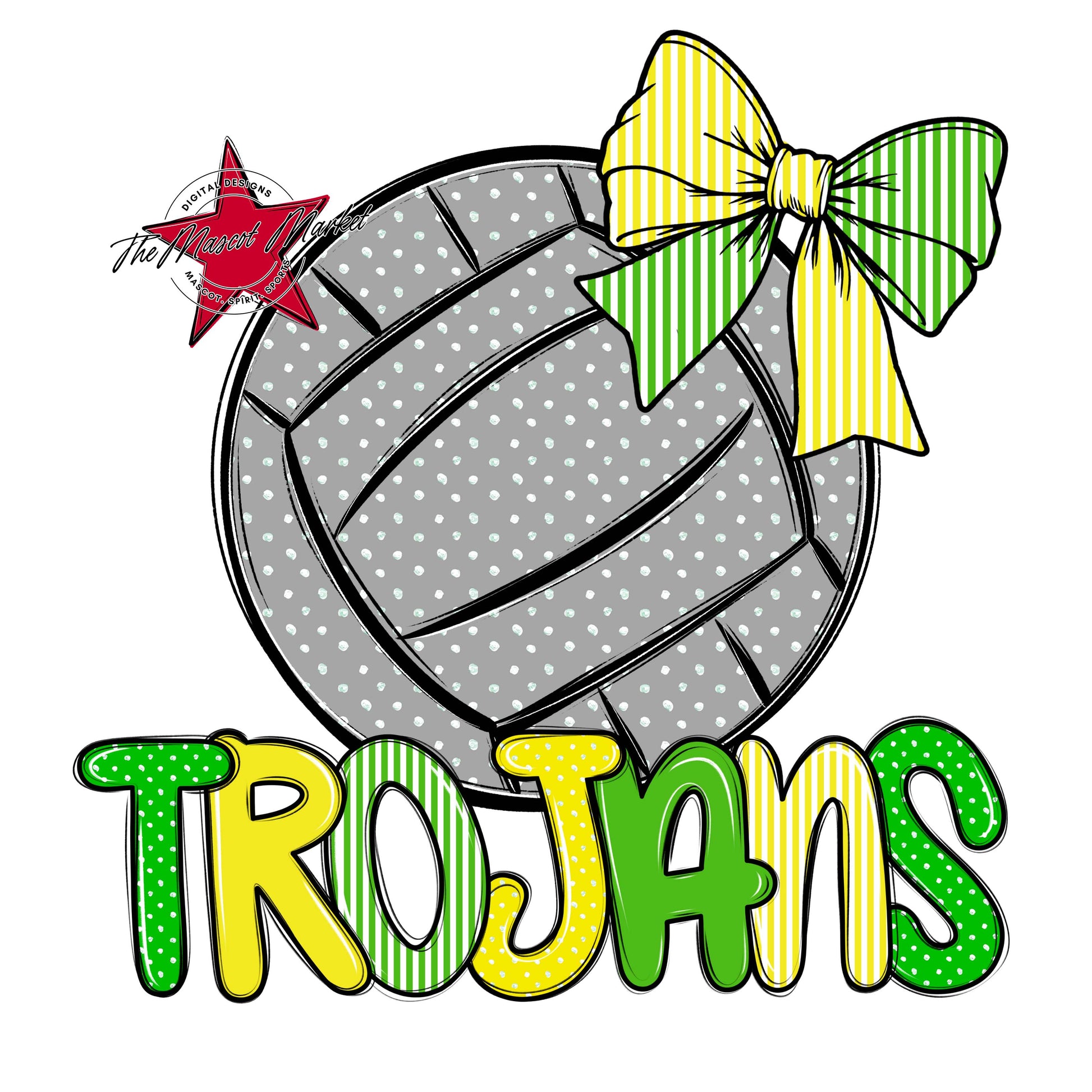 Trojans Volleyball Spirit Design-Bright Green & Bright Yellow