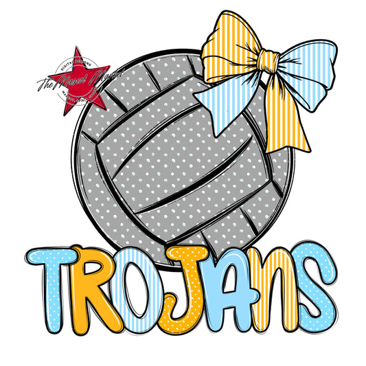 Trojans Volleyball Spirit Design-Columbia Blue & Yellow
