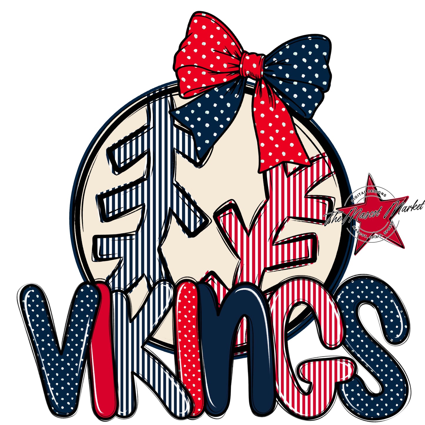 Vikings Baseball-Softball Spirit Design-Navy & Red