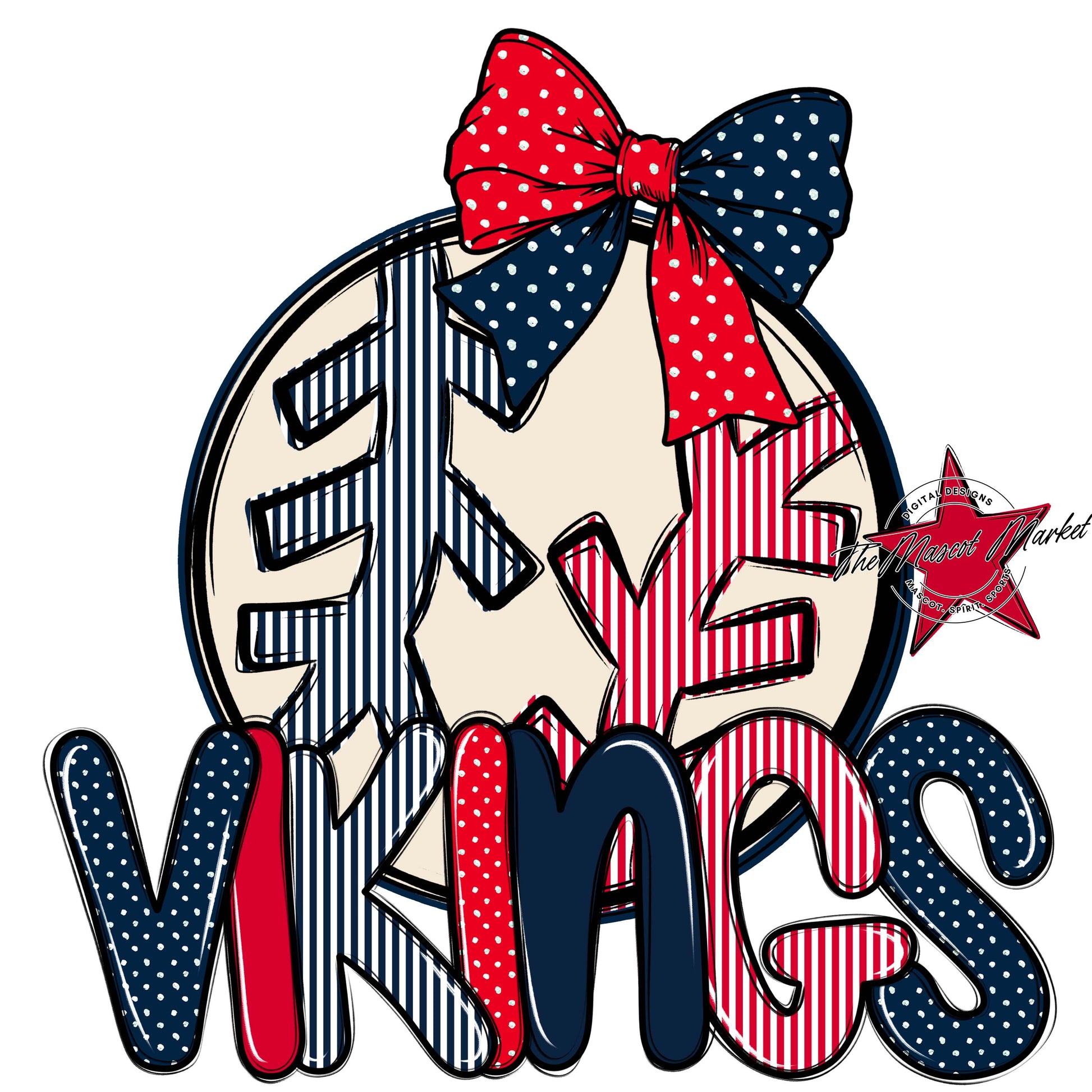 Vikings Baseball-Softball Spirit Design-Navy & Red