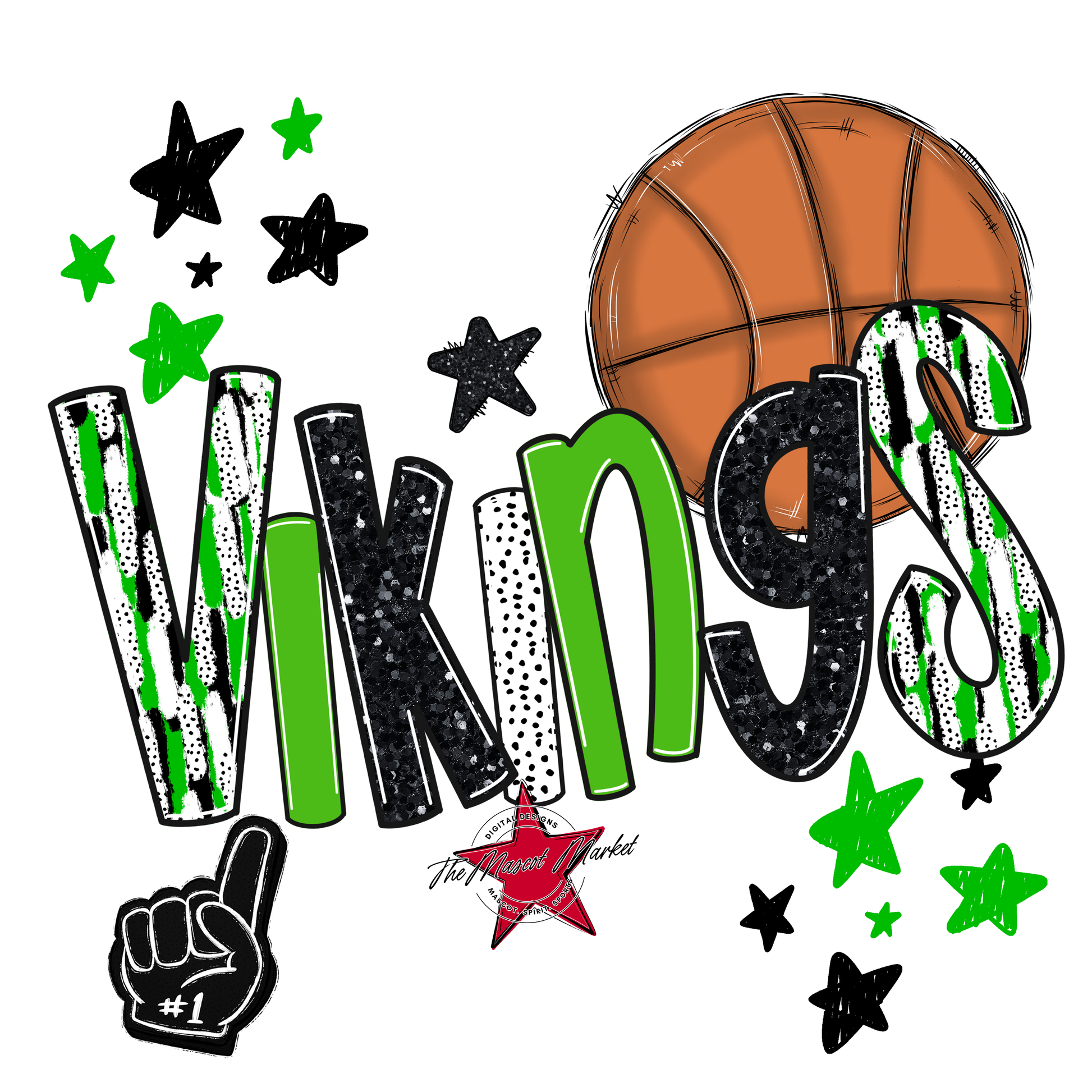 Vikings Basketball Scrape-Bright Green